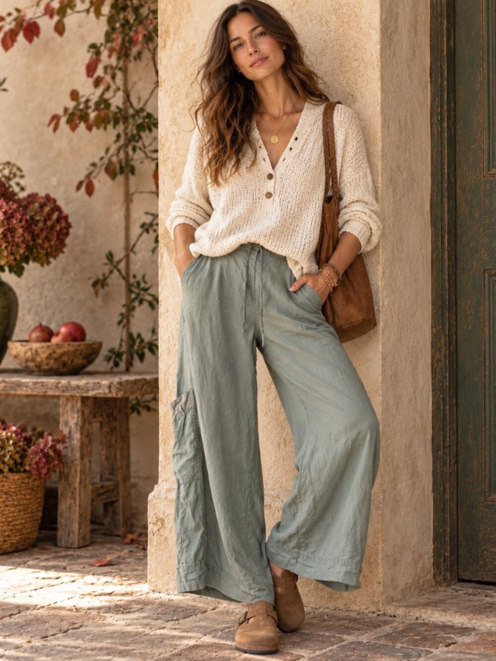J Jill Linen Pants Womens XL Green Wide Leg Cargo Utility Drawstring 100% Linen